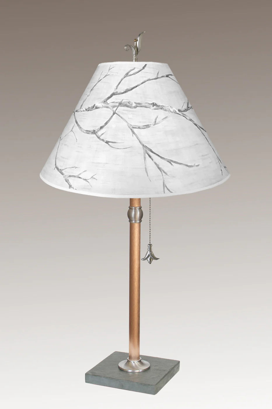 Copper Table Lamp with Medium Conical Shade in Sweeping Branch