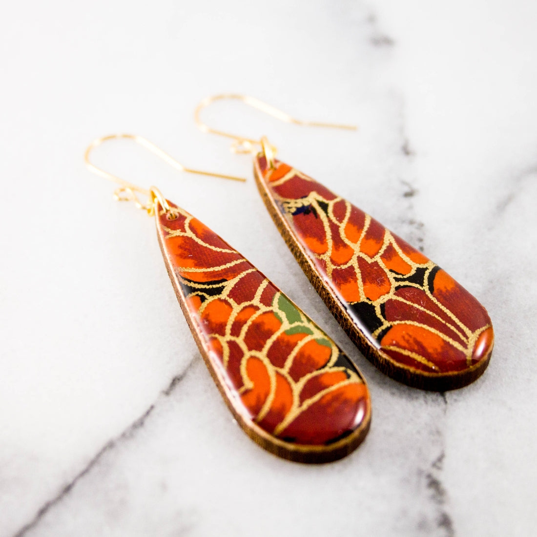 Red + Black Mum Teardrop Earrings