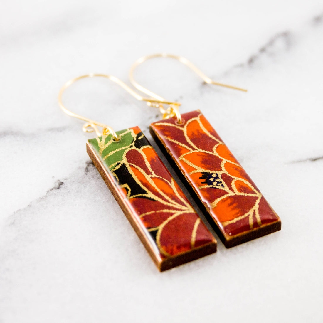 Red + Black Mum Rectangle Earrings