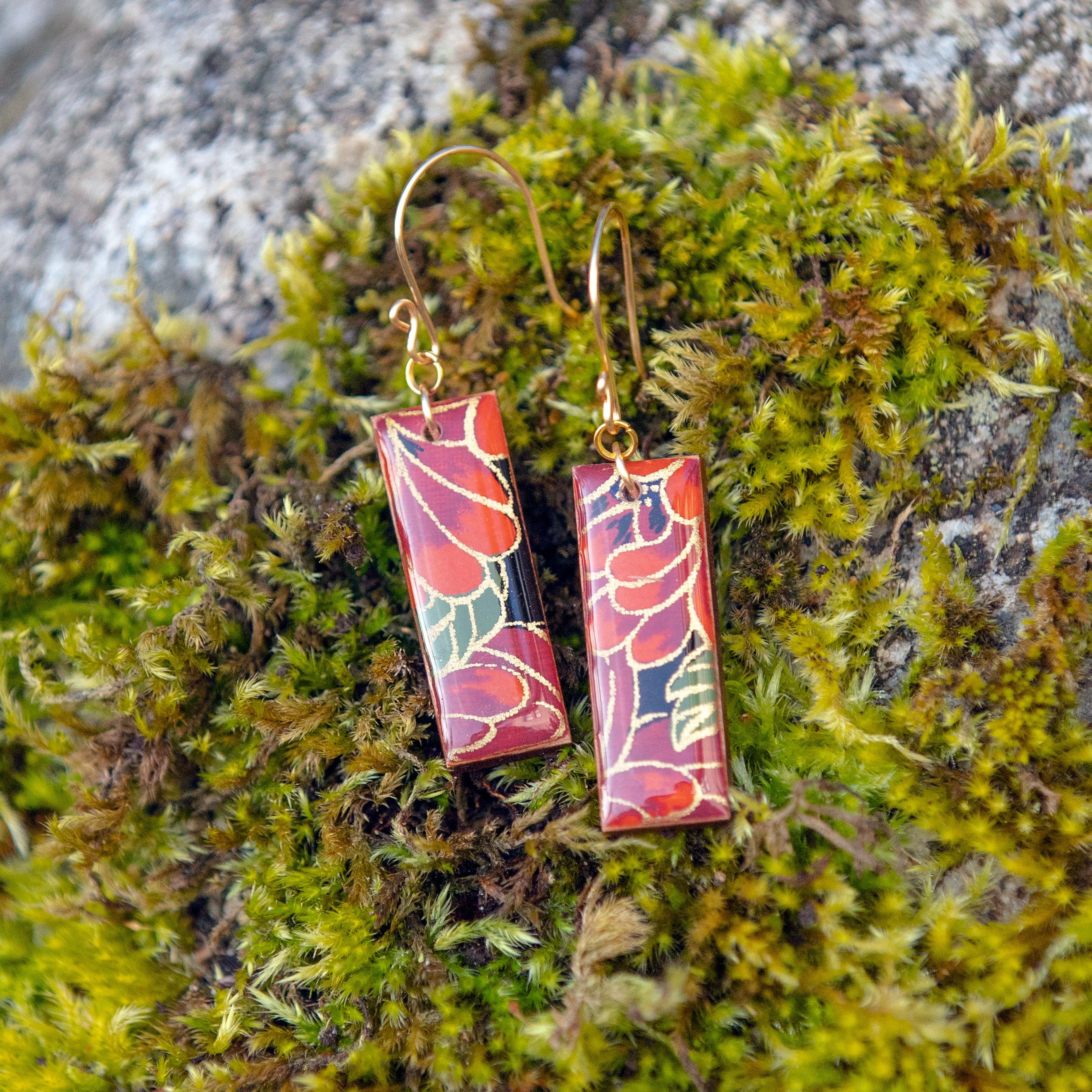 Red + Black Mum Rectangle Earrings