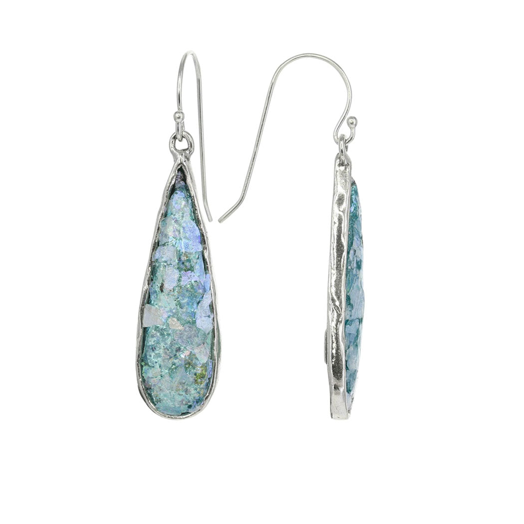 Roman Glass Slim Teardrop Earrings in Sterling Silver