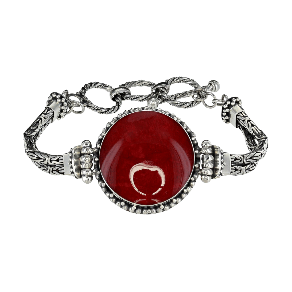 Round Coral Bali Byzantine Bracelet  Red Coral