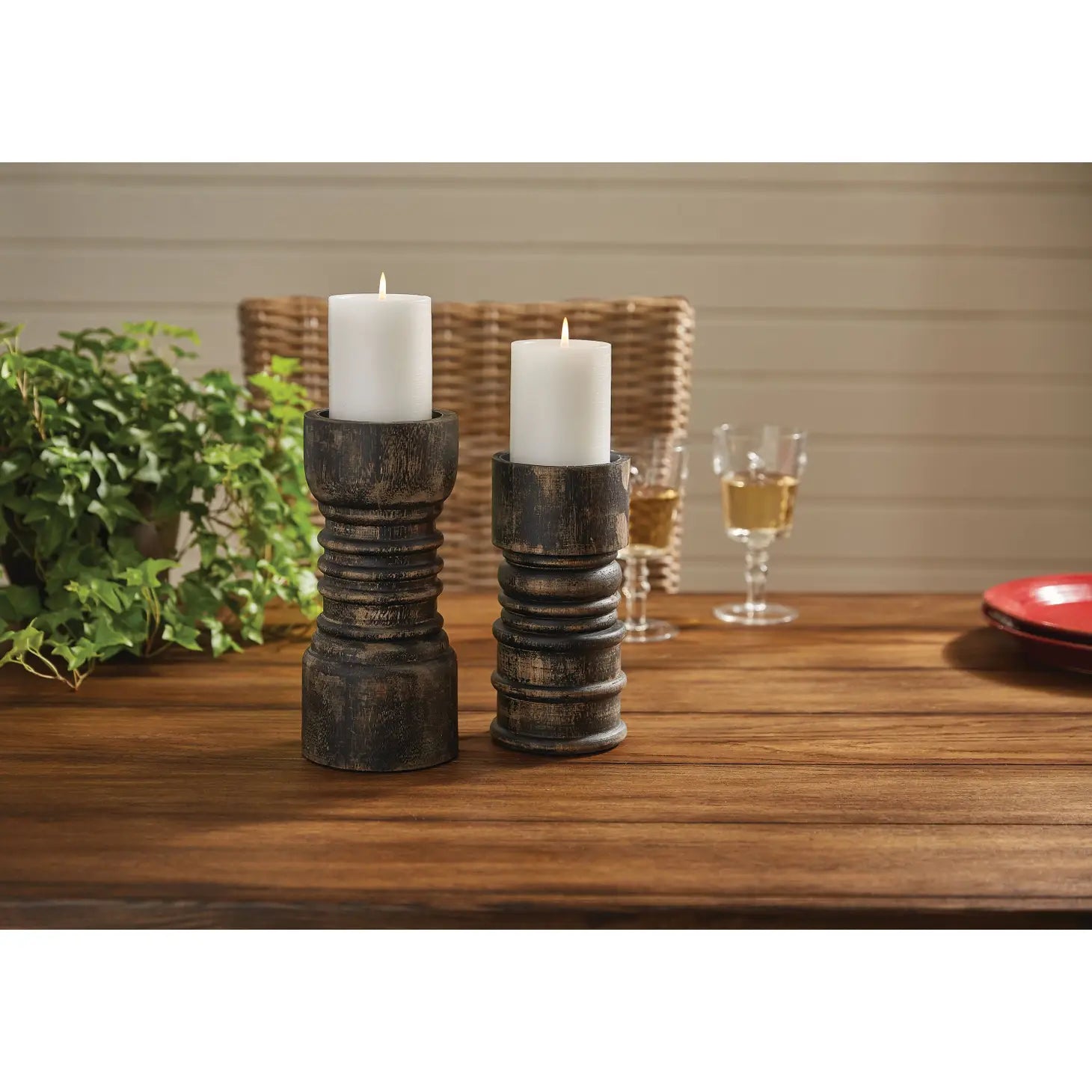 Rustic Short Candlestick - Black