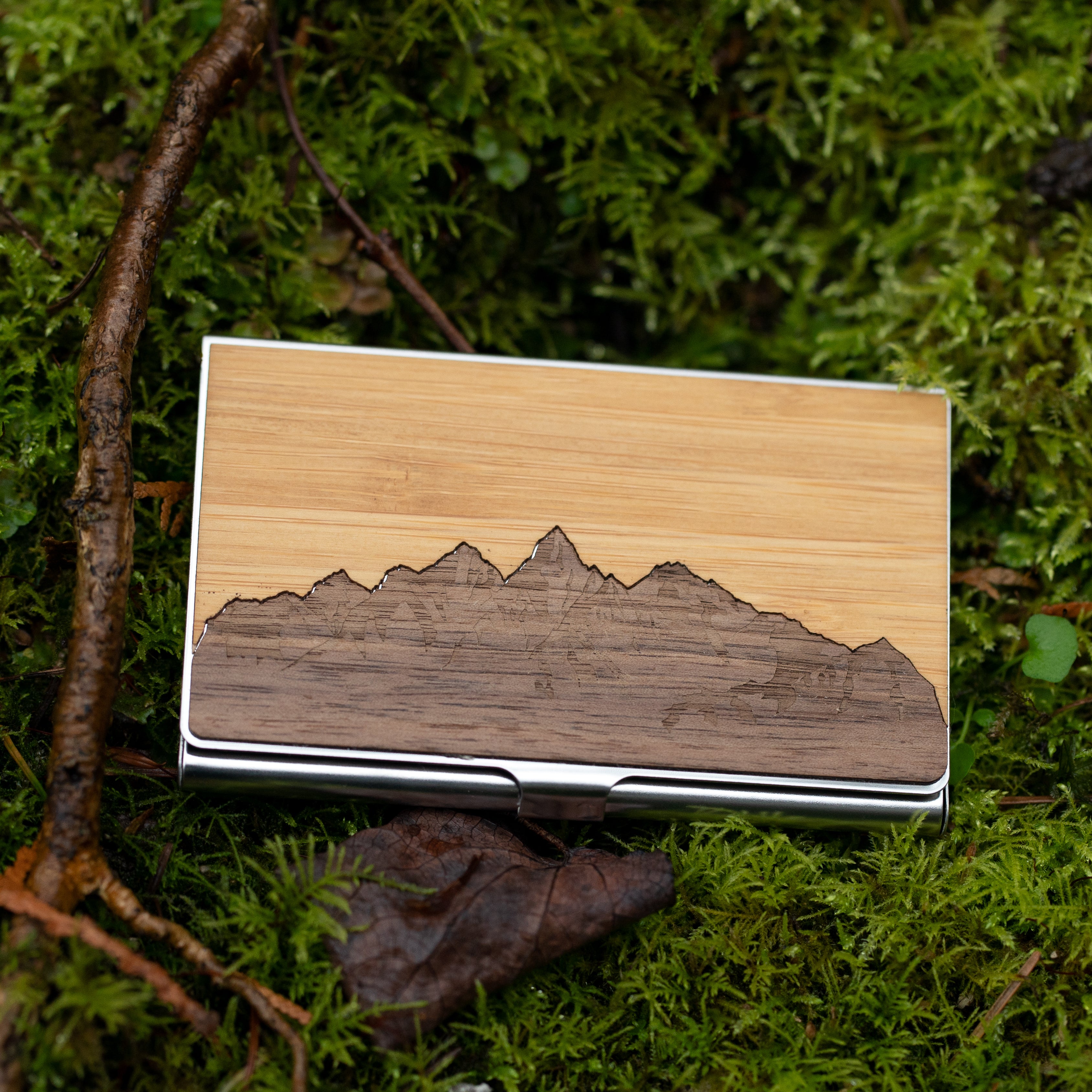 Handmade Wooden Business Card Holder (Sawtooth Mountains)