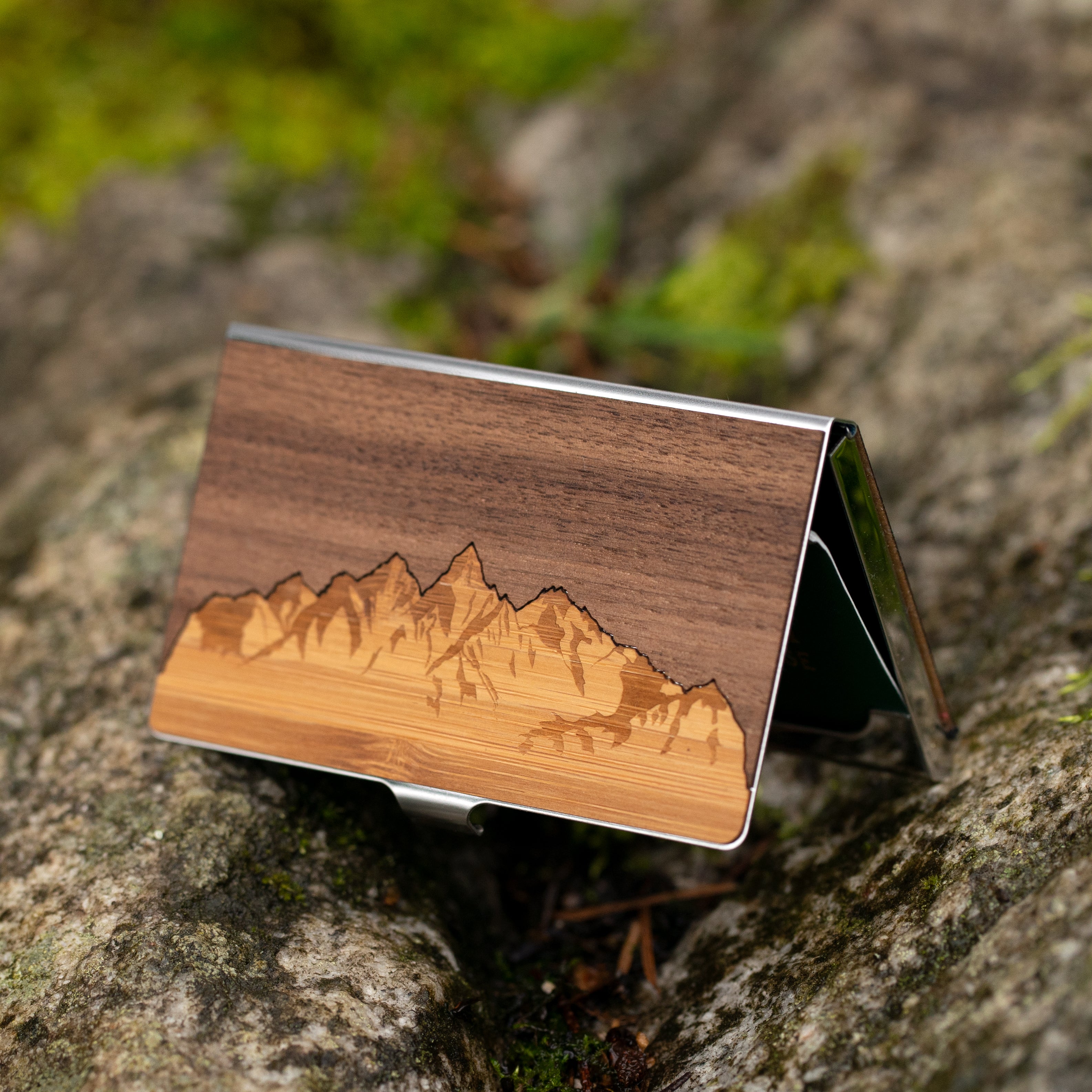 Handmade Wooden Business Card Holder (Sawtooth Mountains)