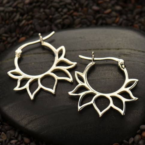 Sterling Silver lotus hoop earring