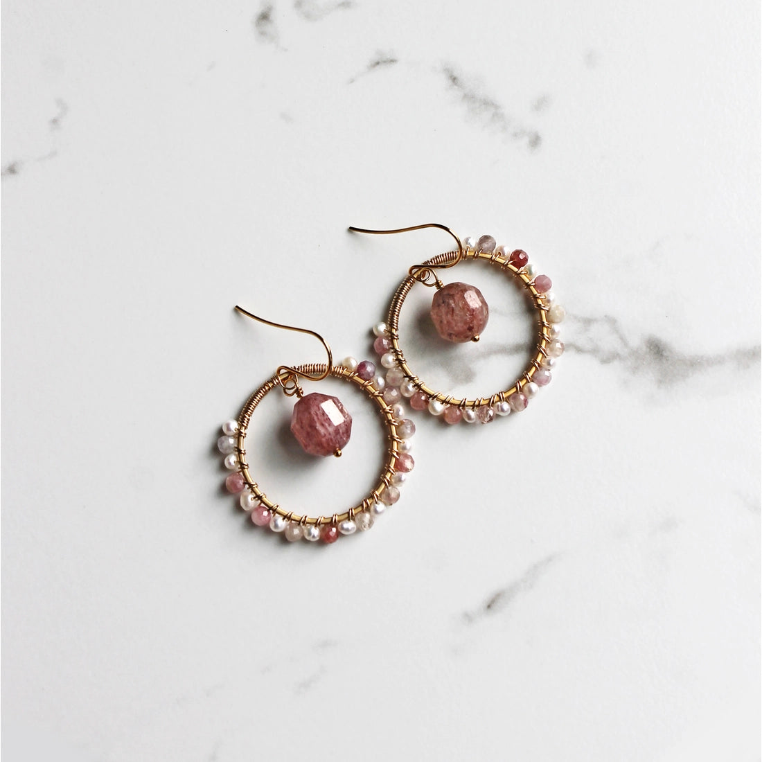 Strawberry Quartz & Pearl Earrings