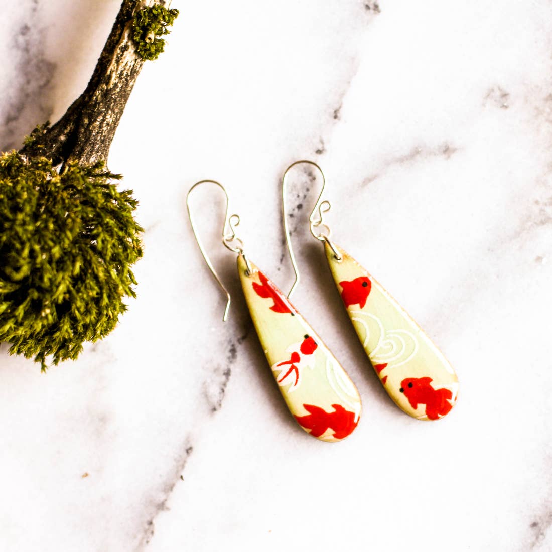 Teardrop Pale Green Koi Earrings