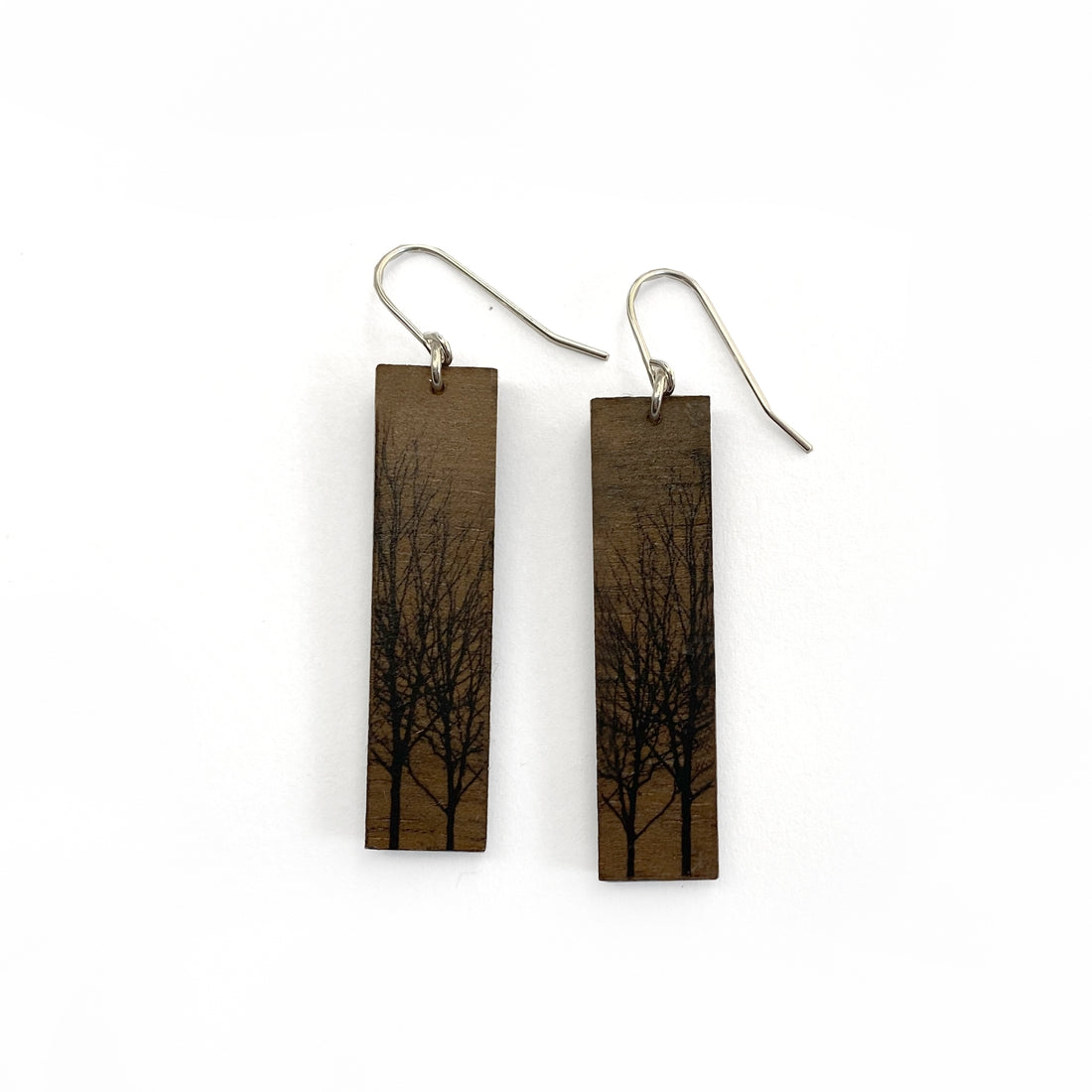 Light Mahogany - Wood Tall Tree Earrings