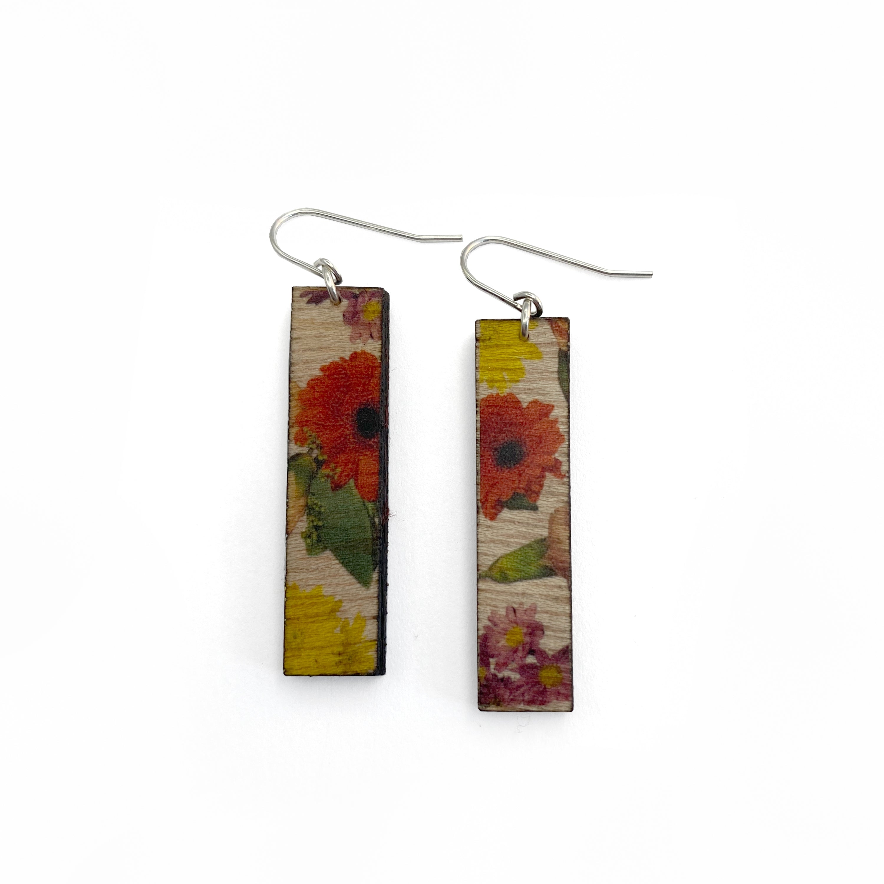 Wood Tall Wallpaper Earrings | Sterling Silver Fishhooks