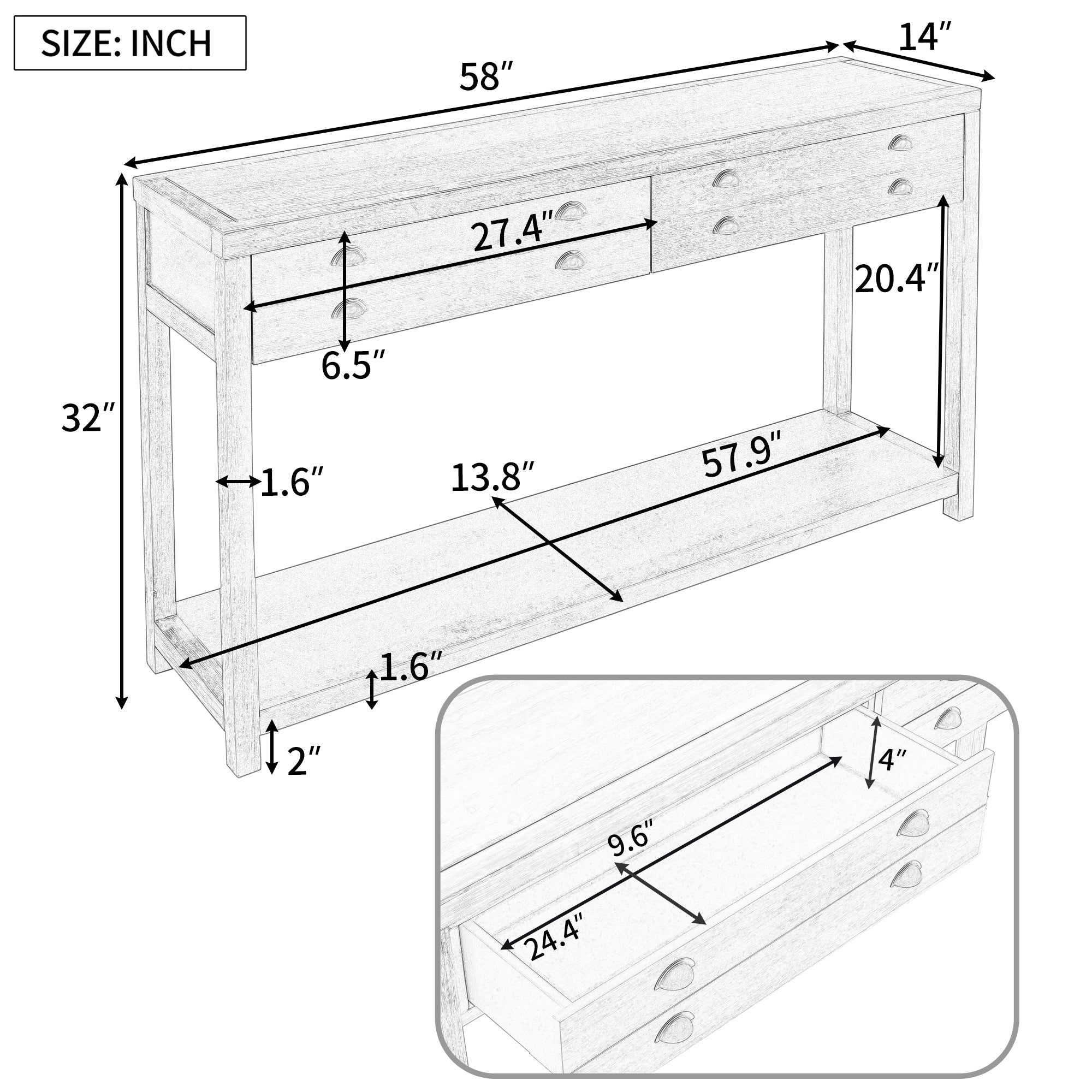 Wooden Console Table (Gray)