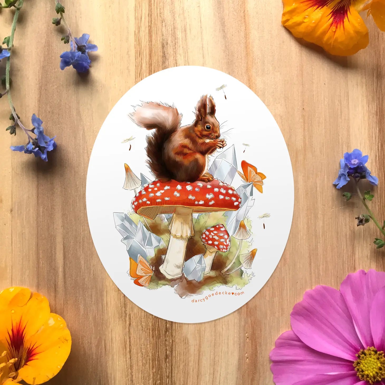 Woodland Squirrel with Mushroom Sticker