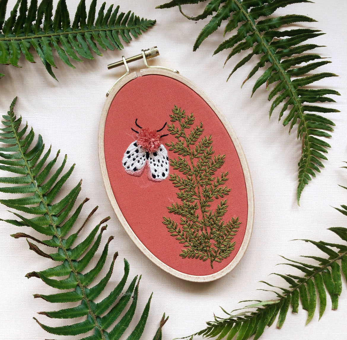 Moth and Fern - Intermediate Hand Embroidery DIY Craft Kit