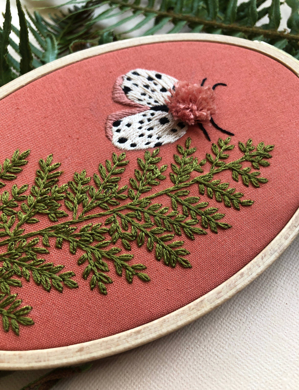 Moth and Fern - Intermediate Hand Embroidery DIY Craft Kit