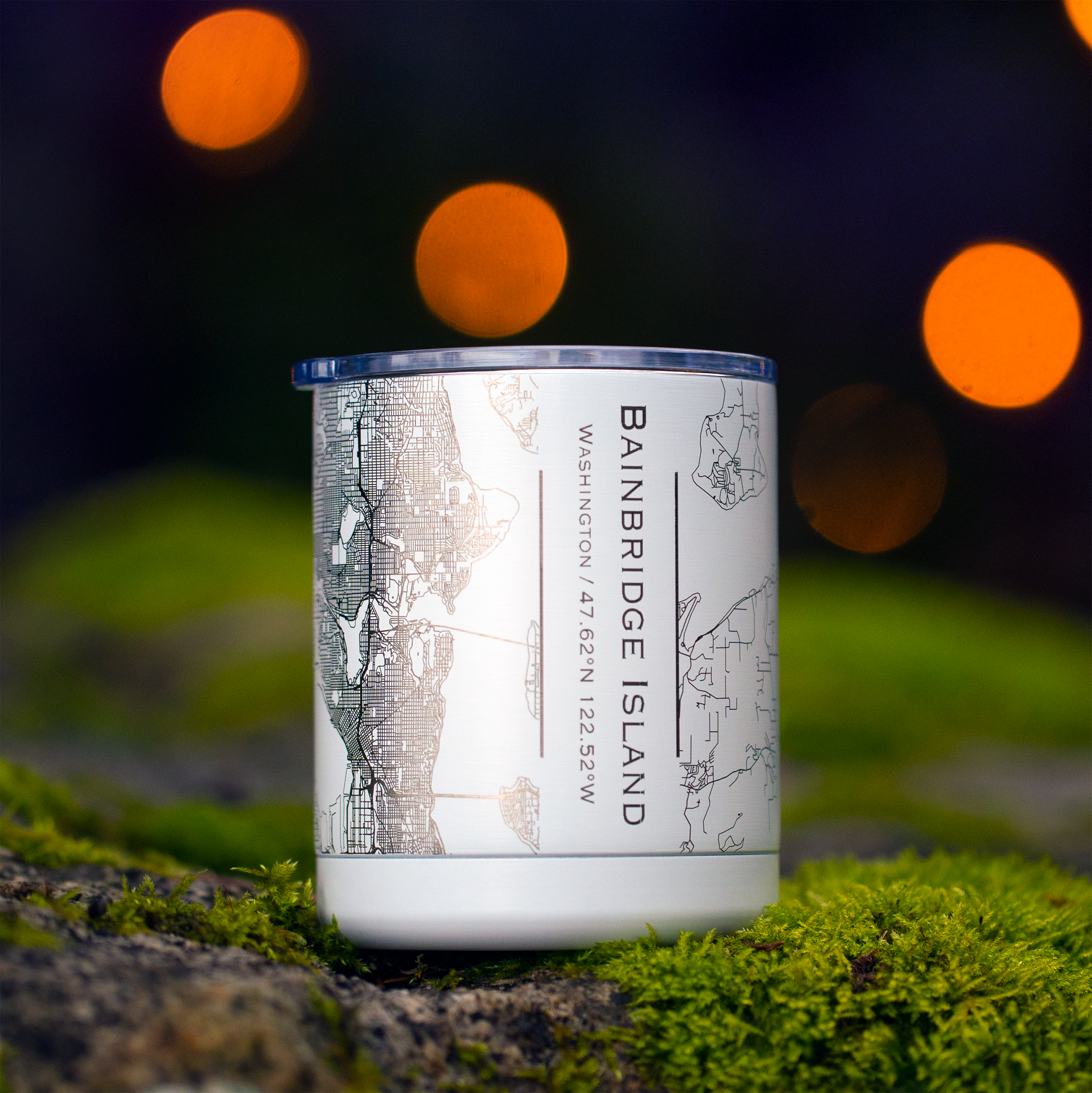 Bainbridge Island WA Map Insulated Cup in Matte White