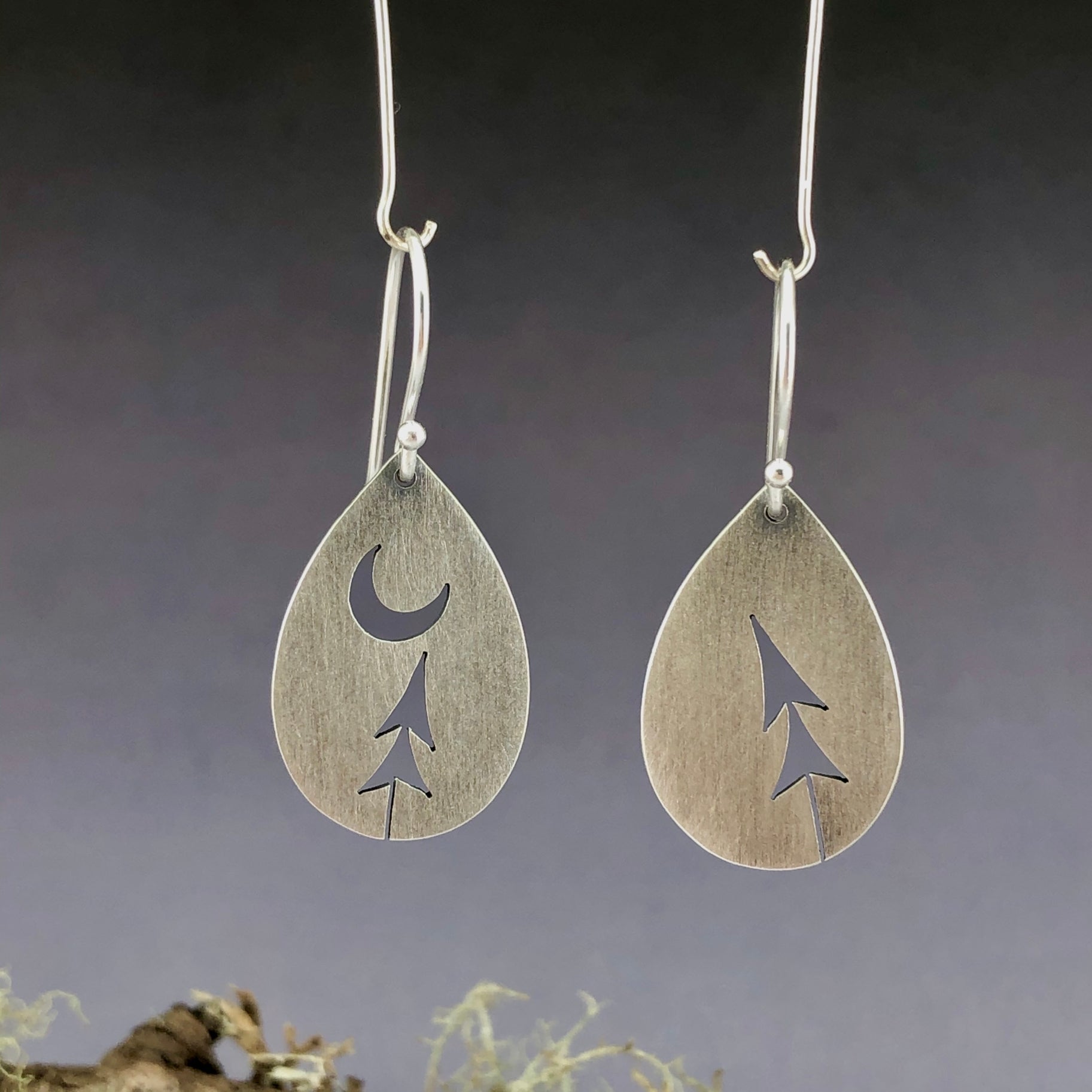 Leaning Open Pines + Moon Earrings