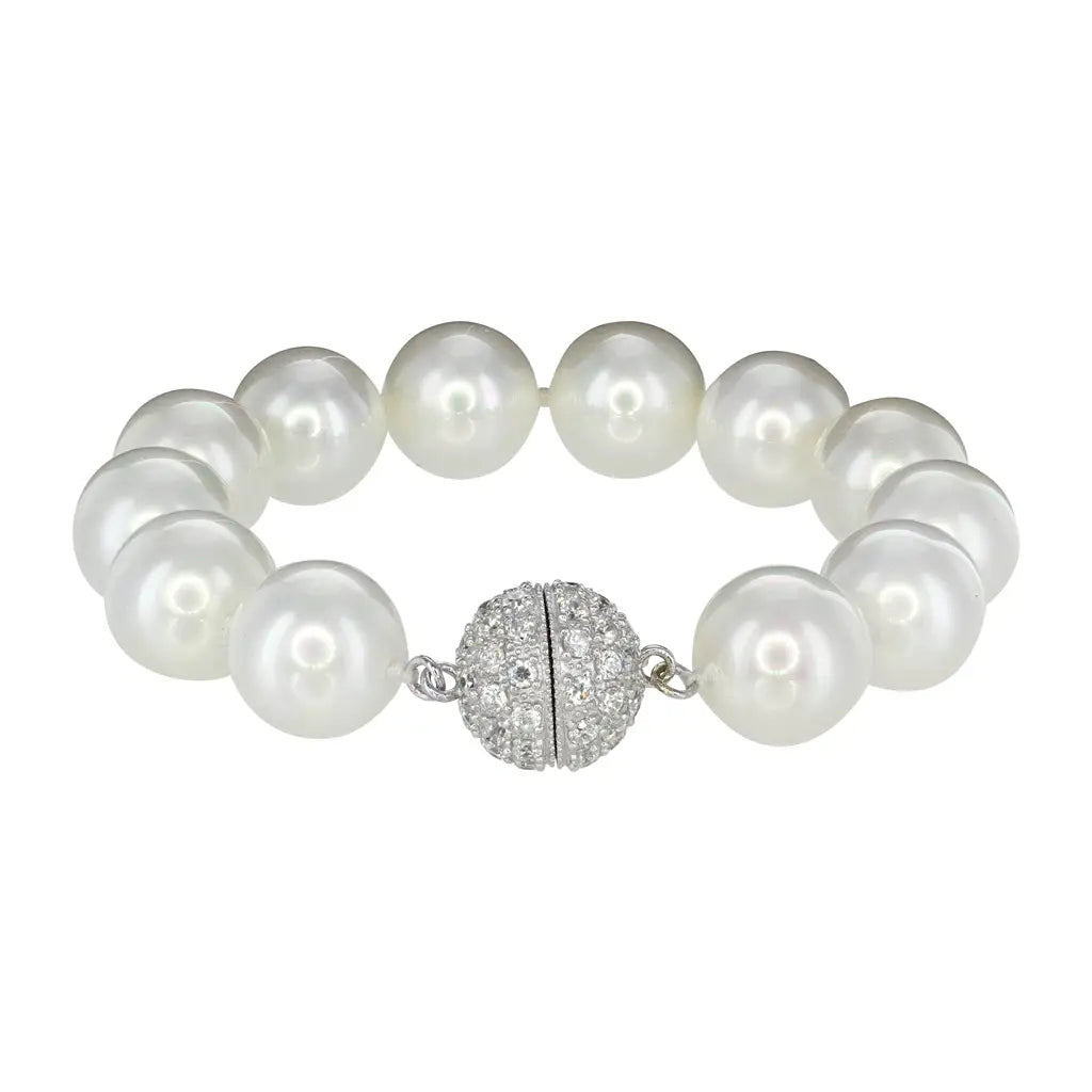 White Masami 7" South Sea Shell Pearl Bracelet with Crystal Clasp