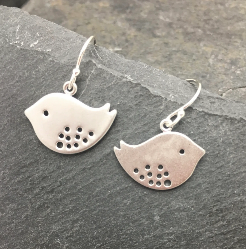 Silver Bird Matte Finish Earrings